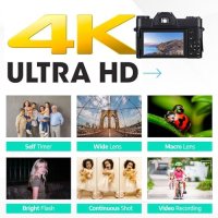Нова 4K 48MP Цифрова Камера с Автофокус + 32GB Микро SD Широкоъгълен Обектив, снимка 8 - Фотоапарати - 42740024
