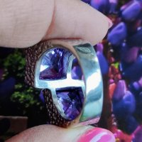 Интересен сребърен пръстен с Пурпурни Аметисти, снимка 7 - Пръстени - 38105772