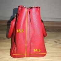 Дамска чанта MANGO, червена, с три разделения, дълга подвижна дръжка, златни ципове, много запазена, снимка 14 - Чанти - 35077096