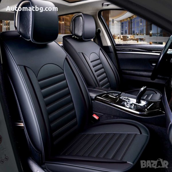 Кожени калъфи за седалки Automat, За автомобил, Универсални, 2 броя, Черно с черно , снимка 1