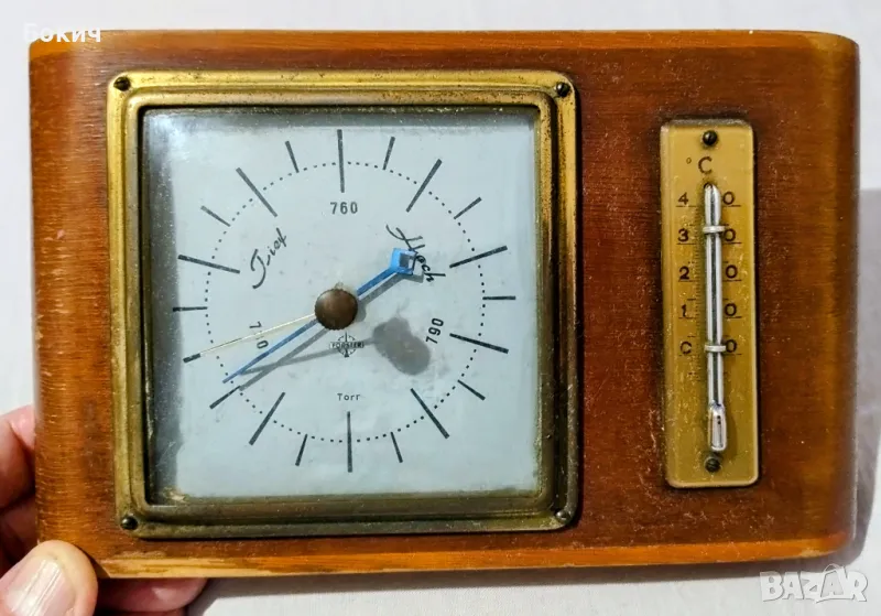 Изправен немски барометър от 60-те с термометър, снимка 1