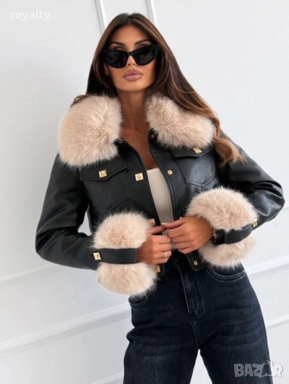 Черно Дамско Зимно Яке с Естествен Пух , снимка 1