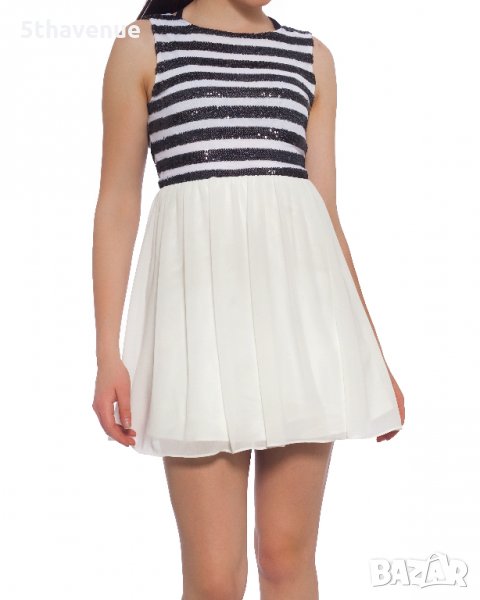 Нова Елегантна Къса Рокля в черно и бяло без ръкав с пайети TFNC London, снимка 1