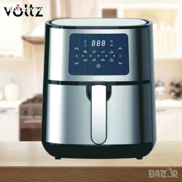 Фритюрник AirFryer Voltz, 1400W, 5.5 литра, Горещ въздух, Таймер, до 200°C, Сив, 2 ГОДИНИ ГАРАНЦИЯ, снимка 1