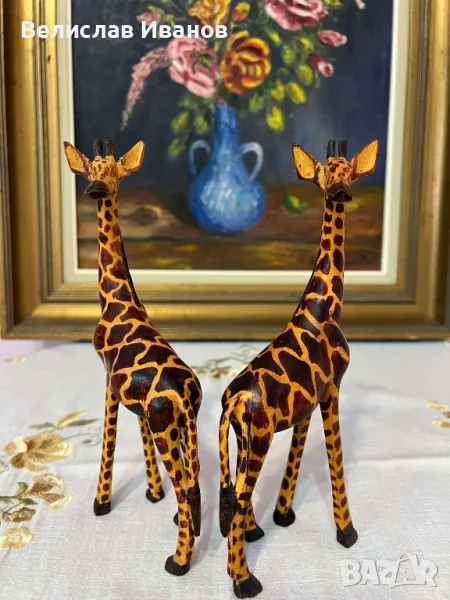Винтидж дървени фигурки на жирафи в отлично състояние.Ръчно изработени., снимка 1