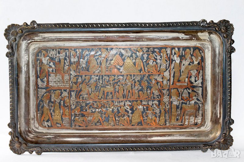  Красив месинг ръчно гравиран Арабски поднос Египет, снимка 1