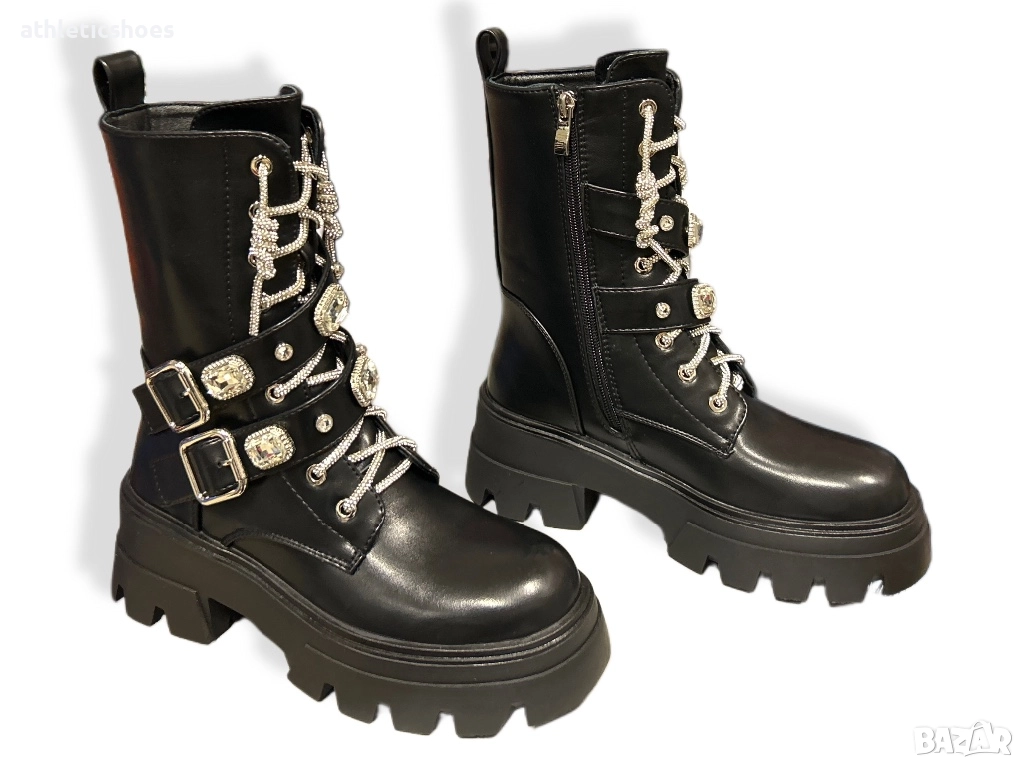 Дамски боти на платформа с декорация от блестящи камъни  , снимка 1