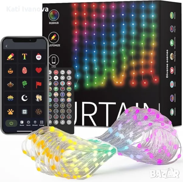 540 LED интелигентни светлини за завеси за Коледа – RGB промяна на цвета, контролирани от приложение, снимка 1