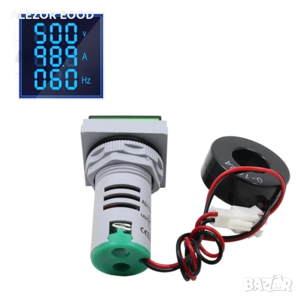 Комбиниран уред амперметър A, волтметър V и честотомер HZ, Син дисплей, снимка 1