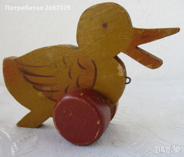 Патки: Патка, гъска, птиче, фигура, дърворезба, кукла, пате и куче играчка с колелца, снимка 1