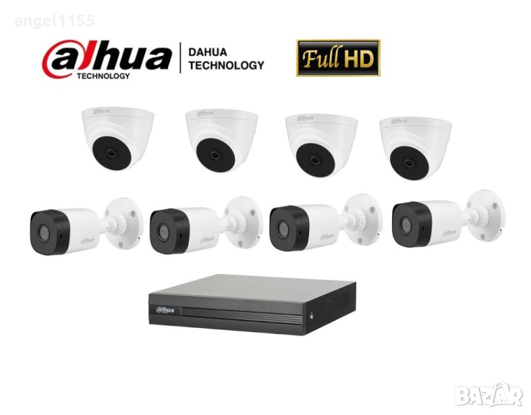 Full HD 8 канален комплект DAHUA - пентабридeн 8ch XVR DVR DAHUA + 8камери DAHUA 1080р Full HD, снимка 1