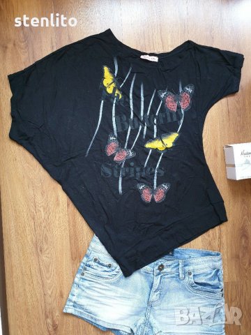  Dirita Life - Асиметрична блузка с пеперуди, снимка 1 - Тениски - 29202148