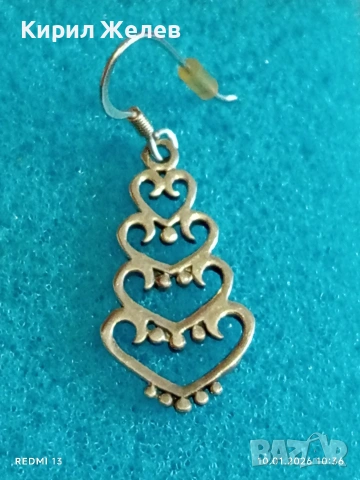 Висяща сребърна обеца с орнаментиран дизайн на сърца много красива 52642, снимка 4 - Обеци - 53051534