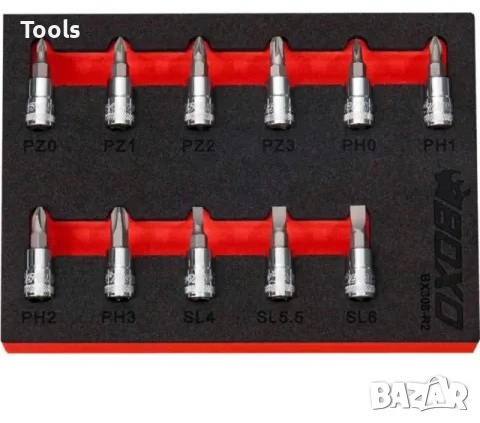 BOXO TOOLS 11 части 1/4 качествени вложки-битове комплект foam