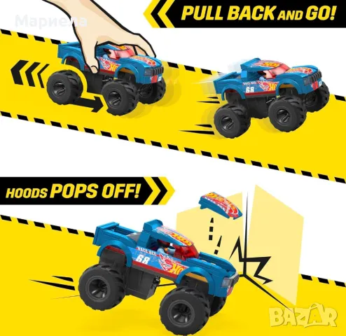 Игрален комплект Hot Wheels Monster Truck - Smash & Crash Race Ace, 85 части, снимка 4 - Конструктори - 47627509