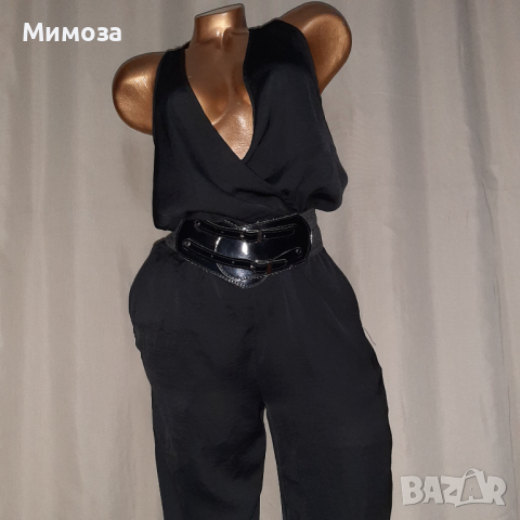 ZARA M Черен тънък гащеризон +подарък колан 