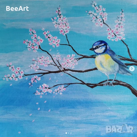 Ръчно рисувана картина "Синигерова пролет" 🩵, снимка 3 - Картини - 51043849