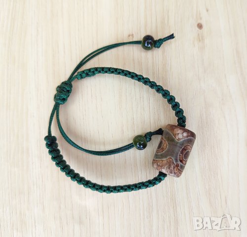 Унисекс плетена гривна с Дзи мънисто — талисман за просперитет, снимка 3 - Гривни - 40493608