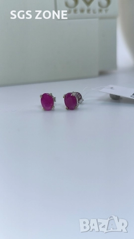 Сребърни обеци с рубин., снимка 6 - Обеци - 52873074