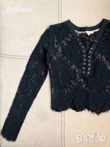 Дантелена блуза кроп топ с връзки, снимка 7 - Блузи с дълъг ръкав и пуловери - 30316009