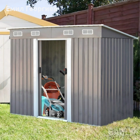 Метална градинска къща за инструменти с вентилация и заключване, снимка 2 - Градински мебели, декорация  - 53133478