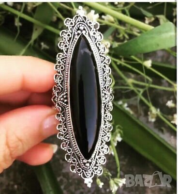 Eдър пръстен с оникс, посребрен