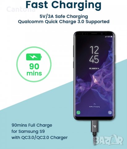 RAMPOW USB 3.0 - USB C кабел, QC 3.0, 56kOhm, Space Grey - 2 или 3 метра, снимка 2 - USB кабели - 40114770