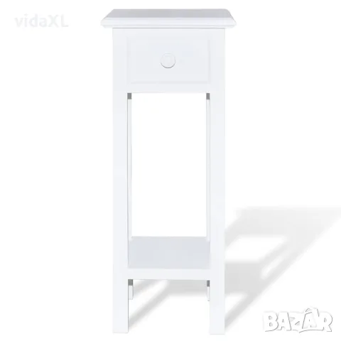 vidaXL Странична маса с чекмедже, бяла, снимка 3 - Маси - 56146291