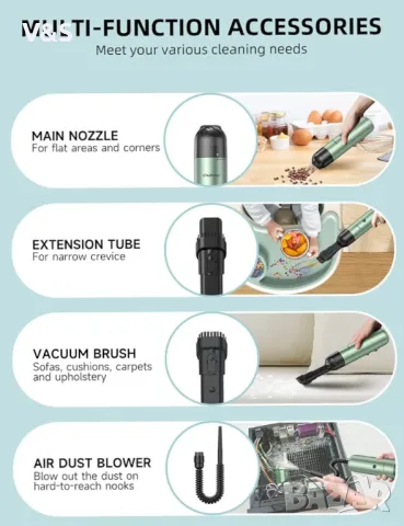 Ръчна прахосмукачка Chuboor без кабел, мини прахосмукачка за кола с висока мощност, ръчна акумулатор, снимка 5 - Прахосмукачки - 47842115