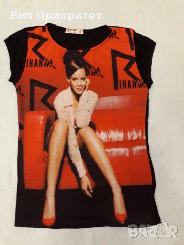 НМК-бранд тениска Риана , черна с червен принт, снимка 3 - Тениски - 37259398
