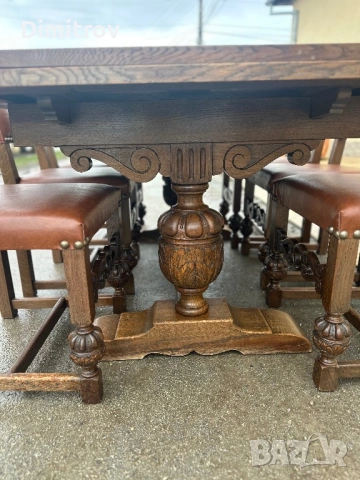 Масивна трапезна маса (разтегателна) с 6 стола 325см., снимка 3 - Маси - 53958422