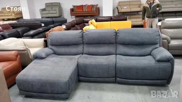 Сиво - Син диван от плат с лежанка и ел. релаксиращ механизъм "Link"Link", снимка 4 - Дивани и мека мебел - 40282510