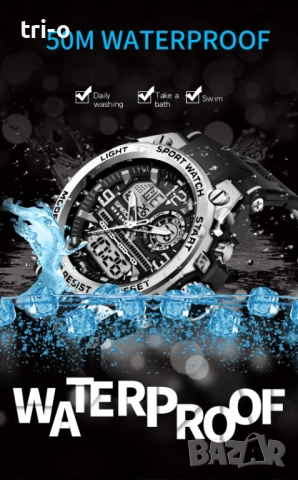 SANDA 6024 Спортен дигитален мъжки часовник LED двоен дисплей Водоустойчив военен удароустойчив, снимка 7 - Мъжки - 52024339