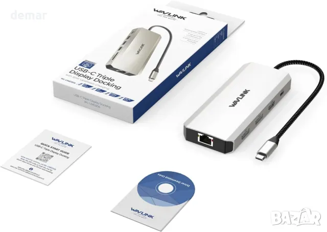 Докинг станция за лаптоп, WAVLINK Displayport докинг станция с двоен DP, HDMI, 100W PD IN, 10Gbps, снимка 7 - Кабели и адаптери - 49889860