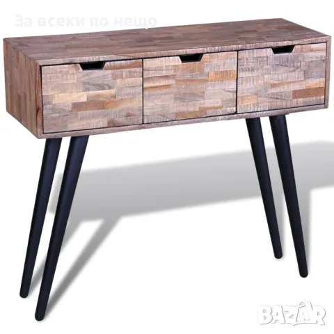 Конзолна маса с 3 чекмеджета, регенерирано тиково дърво, снимка 9 - Маси - 47503401