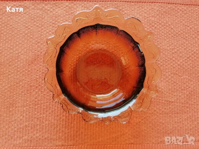 Винтидж преливаща кехлибарена купа, снимка 10 - Чинии - 50838491