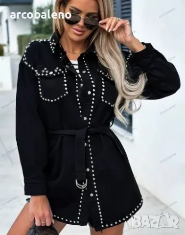 Дамско дънково яке с нитове в ретро уличен стил , снимка 7 - Якета - 47635311