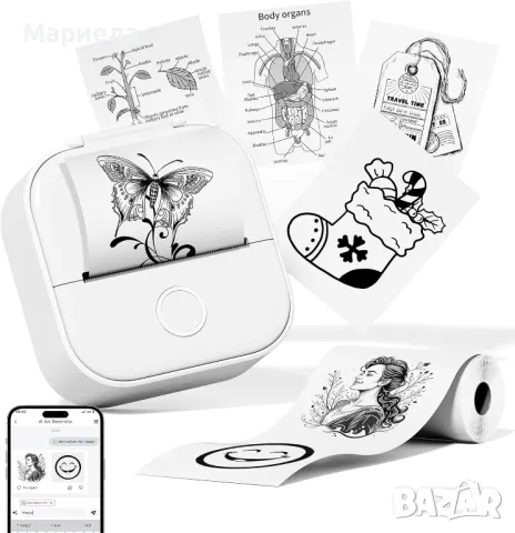 Промо Мини принтер Phomemo + 9 цветни ролки / Детски принтер за стикери, снимка 3 - Други - 48625638