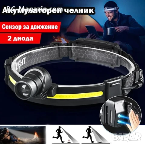 Мощен акумулаторен лед челник за глава със сензор за лов риболов бягане къмпинг каска LED фенер