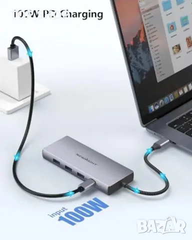 Нов хъб 9 в 1 USB-C докинг станция с 4K HDMI и Gigabit Ethernet USB C адаптер, снимка 6 - Друга електроника - 49451185