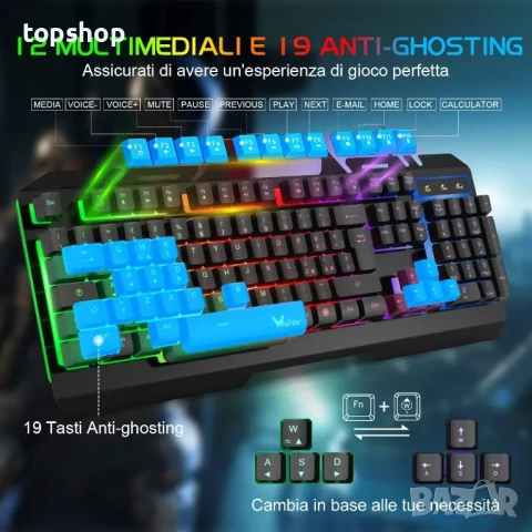 НОВА Геймърска клавиатура WisFox с подсветка, версия 2023 г., снимка 6 - Клавиатури и мишки - 50525571