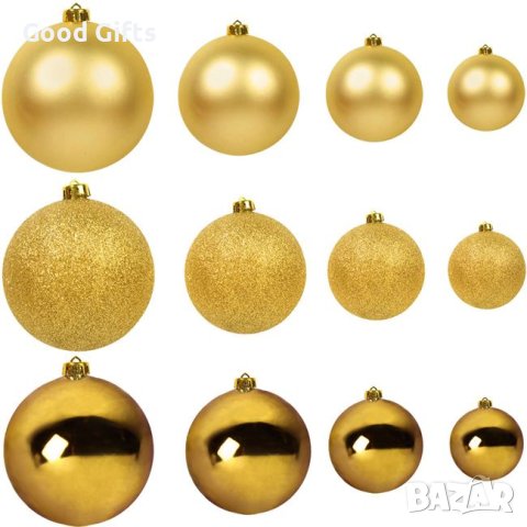 54 броя Комплект Златни коледни топки в 4 размера, снимка 2 - Други стоки за дома - 42672015