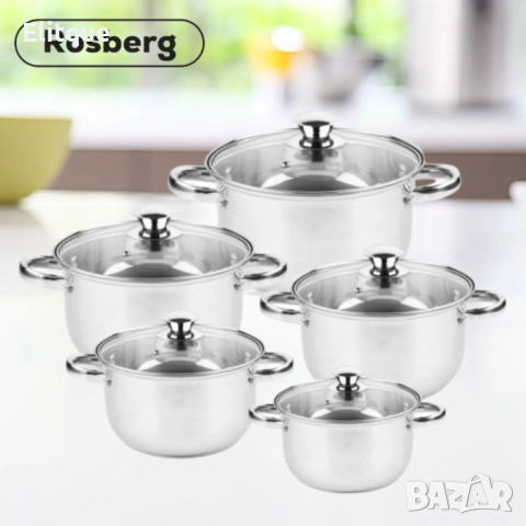 Комплект тенджери Rosberg R51210O10, включва-18/20/22/24/26см., Неръждаема стомана, снимка 6 - Съдове за готвене - 52745147