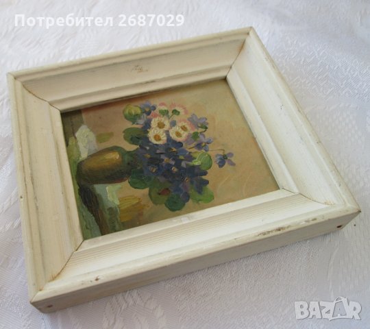 Красива картина с цветя, стара с дървена рамка, снимка 10 - Картини - 31103764