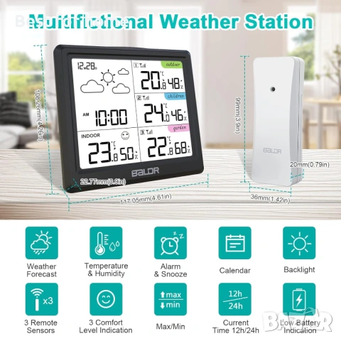 LEVIPE Метеорологична станция – Голям тъчскрийн, 3 външни сензора и прогноза за времето, снимка 2 - Друга електроника - 53275806