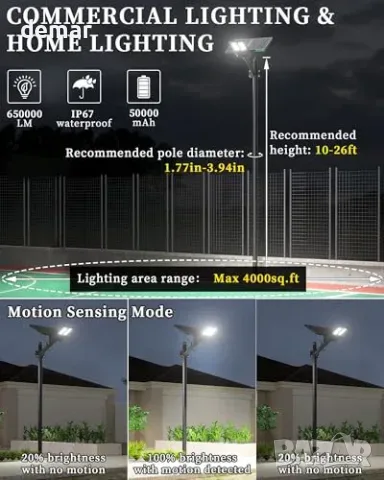 Соларна улична LED лампа Gefolly SL-10100W с IP67, снимка 5 - Соларни лампи - 55806881
