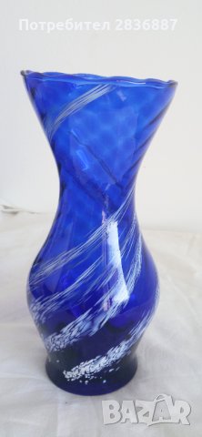 красива стара кристална синя ваза, снимка 2 - Вази - 31977032