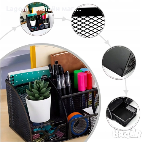Органайзер за бюро с чекмеджета, 6 места за съхранение Maaleo, Настолен моливник метал мрежа, снимка 5 - Органайзери - 52561025
