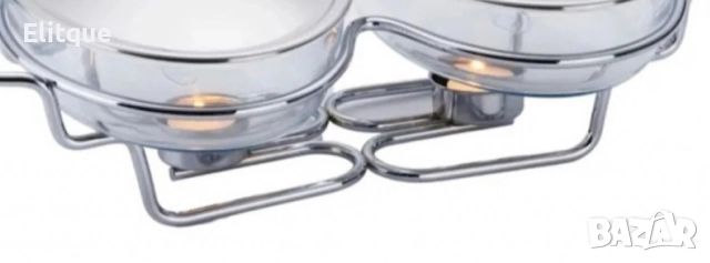 Съд за затопляне Bohmann, 2x1.5л., двоен, овал, 2свещи, Стоманен капак, Стъкло, Инокс, снимка 2 - Други - 52818856