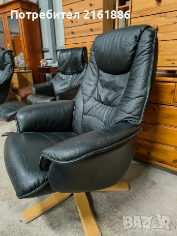 3986 Relax кресло с отоманка от естествена кожа , снимка 3 - Дивани и мека мебел - 53297115